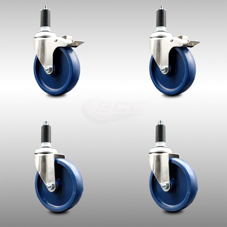 Service Caster 5 Inch 316SS Solid Poly Swivel 1-1/4 Inch Expanding Stem Caster Lock Brake, 2PK SCC-SS316TTLEX20S514-SPUS-2-S-2-114